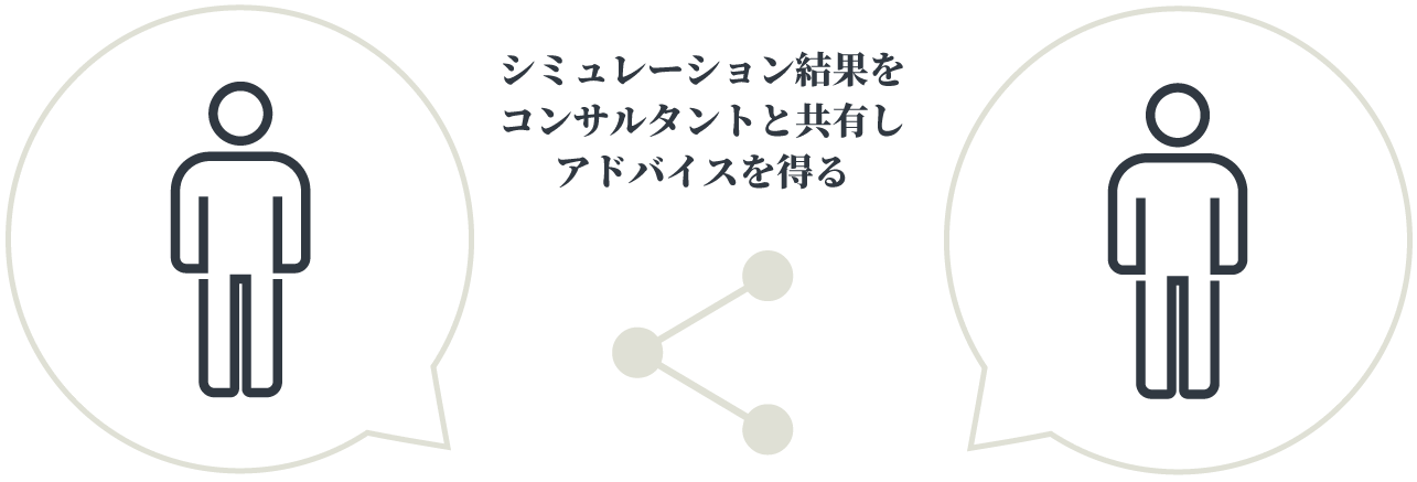 保存済みのシミュレーション結果はコンサルタントに共有することができ、的確なアドバイスを受けることができます。